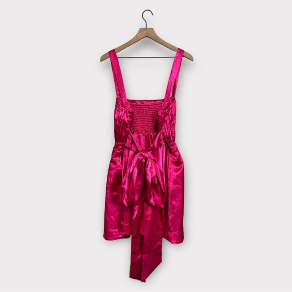Maeve Bow-Tie Satin Mini Dress Hot Pink US 14 - Picture 6 of 13